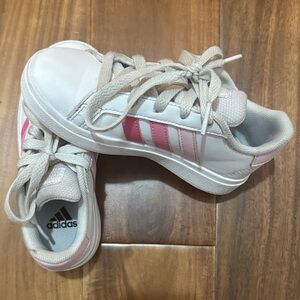 Adidas Kids' White and Pink Striped Sneakers